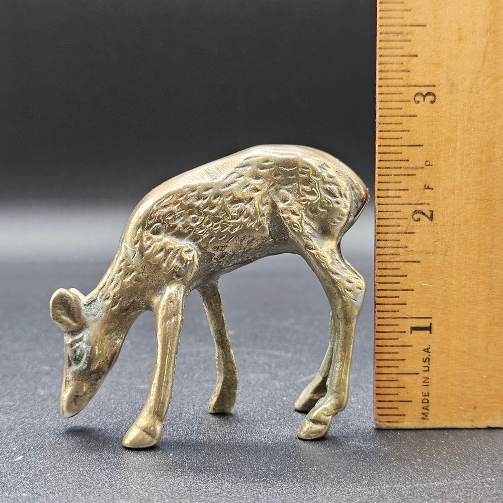 Vintage Solid Brass Grazing Fawn Deer Figurine Mid Century Modern Woodland Decor - Picture 8 of 8